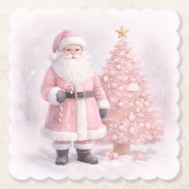 パステルピンクのクリスマスサンタ ペーパーコースター