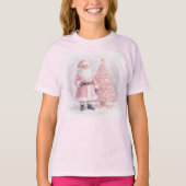 パステルピンクのクリスマスサンタ Tシャツ (正面)