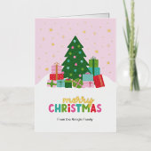 パステルピンクのクリスマスタリーとプレゼント 箔シーズンカード (正面)