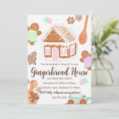 パステルピンクのジンジャーブレッドハウスパーティー招待状 招待状 (スタンド正面)