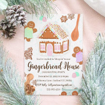 パステルピンクのジンジャーブレッドハウスパーティー招待状