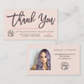 パステルピンクのスクリプトの写真のロゴの順感謝してい序を表示 名刺 (正面/裏面)