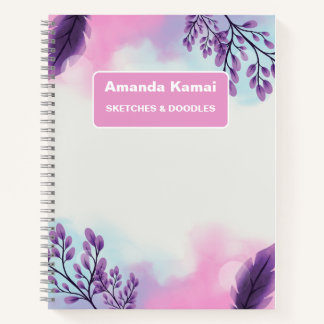 パステルピンクのストライプ タイダイ ネーム スケッチ アート ノートブック