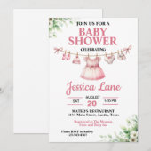 パステルピンクのチュチュの女の子 ベビーシャワー 招待状 (正面/裏面)