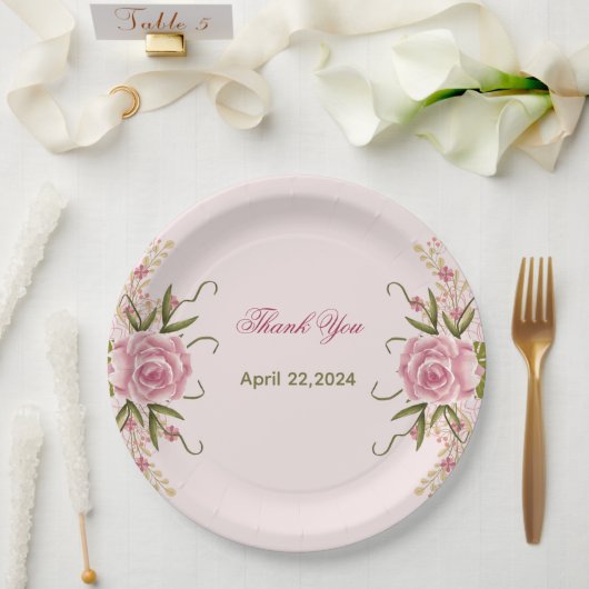 パステルピンクのツイン誕生日お礼 ペーパープレート (ウェディング)