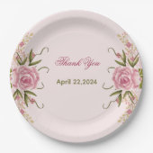 パステルピンクのツイン誕生日お礼 ペーパープレート (正面)