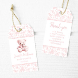 パステルピンクのテディ熊の女の子のシャワー感謝していユー ギフトタグ