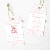パステルピンクのテディ熊の女の子のシャワー感謝していユー ギフトタグ