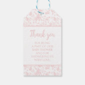 パステルピンクのテディ熊の女の子のシャワー感謝していユー ギフトタグ (裏面)