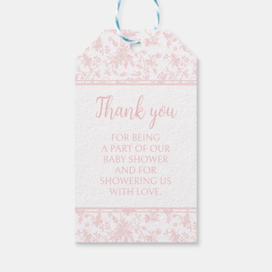 パステルピンクのテディ熊の女の子のシャワー感謝していユー ギフトタグ (裏面)