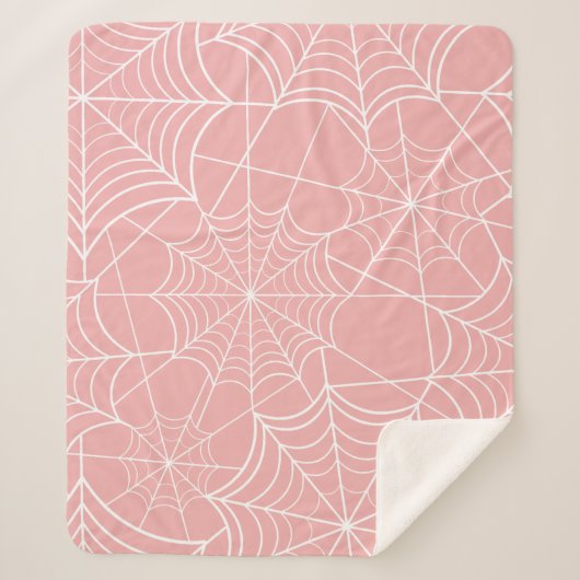パステルピンクのハロウィンスパイダーウェブ シェルパブランケット (正面)