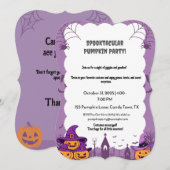 パステルピンクのハロウィンパーティー招待状とカボチャ (正面/裏面)