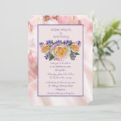 パステルピンクのバラとパープルのアクセントの付いたウェディング招待状 招待状 (スタンド正面)