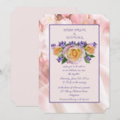 パステルピンクのバラとパープルのアクセントの付いたウェディング招待状 招待状 (正面/裏面)