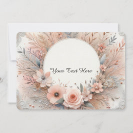 パステルピンクのバラと繊細なレースのディテール 招待状