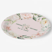 パステルピンクのバラの水カラーリース ペーパープレート (アングル)