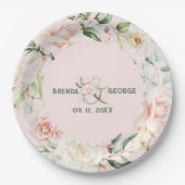 パステルピンクのバラの水カラーリース ペーパープレート (正面)