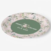 パステルピンクのバラの水色シームレスパターンパップ ペーパープレート (アングル)