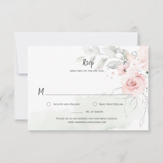 パステルピンクのバラ 淡い緑の葉 花の世界への RSVP (正面)