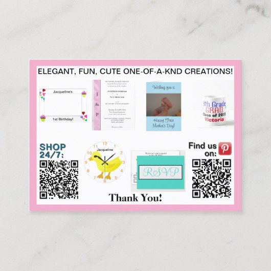 パステルピンクのビジネス写真QRコード3.5 x 2.5 名刺 (裏面)