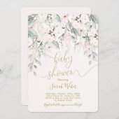 パステルピンクのフローラ赤ちゃんシャワー女の子 招待状 (正面/裏面)