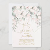 パステルピンクのフローラ赤ちゃんシャワー女の子 招待状 (正面)