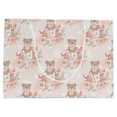 パステルピンクのベビーブロックTEDDYクマ花 ラージペーパーバッグ (裏面)