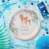 パステルピンクのベビー馬と母の赤ちゃんシャワー ペーパープレート (パーティー)