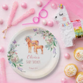 パステルピンクのベビー馬と母の赤ちゃんシャワー ペーパープレート (パーティー)