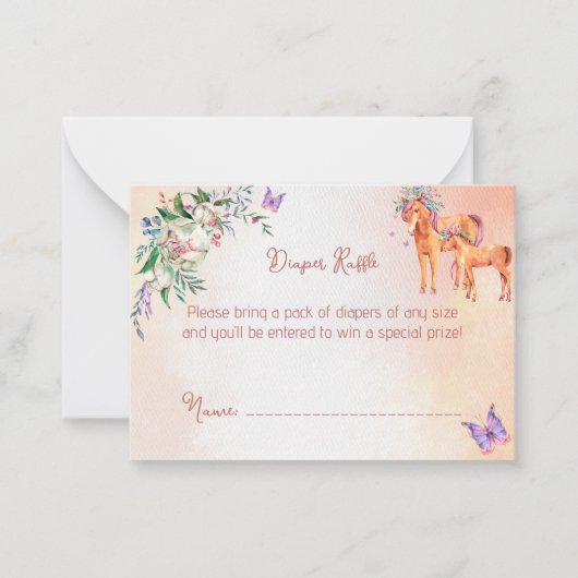 パステルピンクのベビー馬の赤ちゃんシャワーおむつラッフル ノートカード (正面)