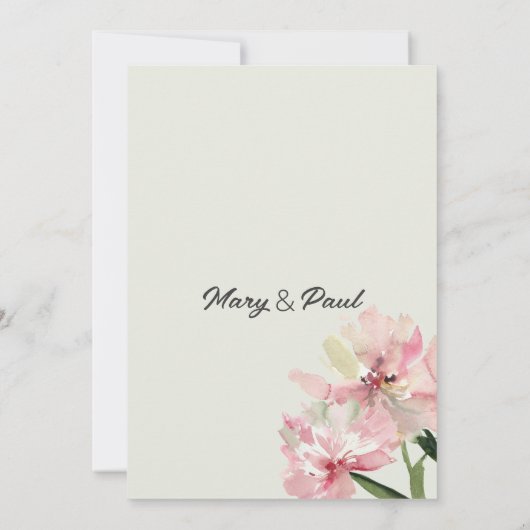 パステルピンクのミントグリーンの水の色の花結婚の色 招待状 (裏面)