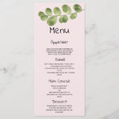 パステルピンクのミント金ゴールドユーカリ結婚ルリーフのメニュー プログラム (正面)