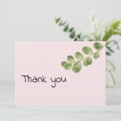 パステルピンクのミント金ゴールドユーカリ葉ありがとう 招待状 (スタンド正面)