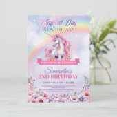 パステルピンクのユニコーンと虹の2歳の誕生日 招待状 (スタンド正面)