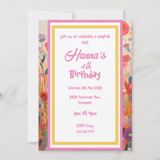 パステルピンクのユニコーン折り紙グリーティング 招待状 (正面)