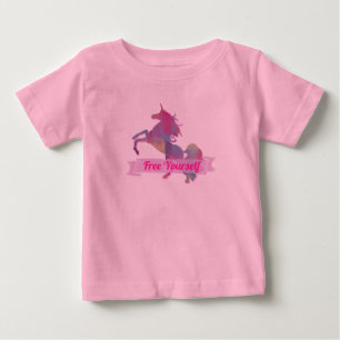 パステルピンクのユニコーン シルエット ベビーTシャツ