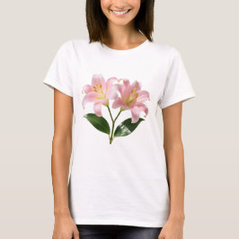 パステルピンクのユリの植物画 Tシャツ