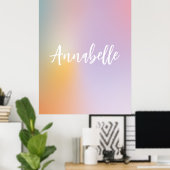 パステルピンクのレインボーガーリーモノグラムシンプルスクリプト ポスター (ホームオフィス)