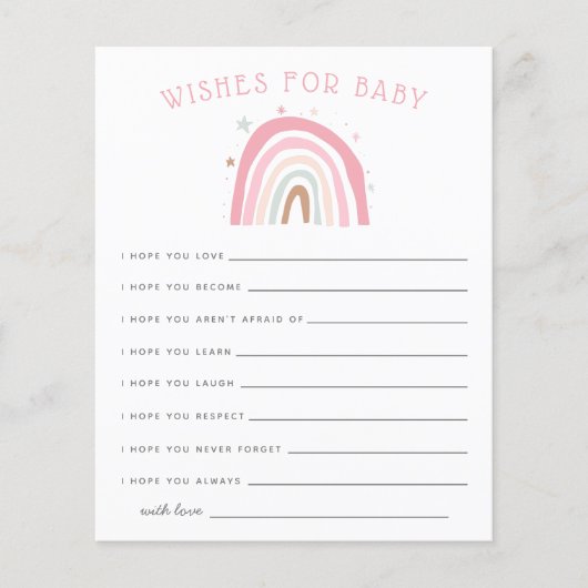 パステルピンクのレインボーシャワーの願いベビーカード (正面)