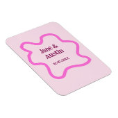 パステルピンクのレトロな結婚式のボーダー枠 名前 日付 マグネット (右側)