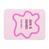 パステルピンクのレトロな結婚式のボーダー枠 名前 日付 マグネット (横)