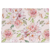 パステルピンクのヴィンテージバラパターン ラージペーパーバッグ (正面)