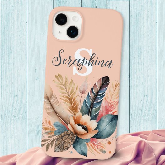 パステルピンクの上品な花柄モノグラム入り Case-Mate iPhoneケース