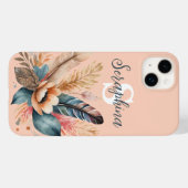 パステルピンクの上品な花柄モノグラム入り Case-Mate iPhoneケース (裏面 (横))