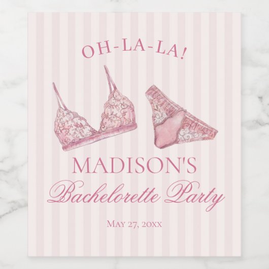 パステルピンクの下着シャワーバチェロレッテパーティー ワインラベル (シングルラベル)