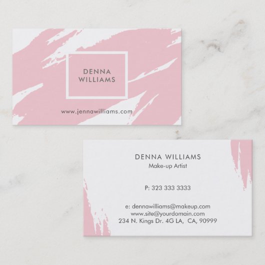 パステルピンクの乱雑な筆跡 名刺 (正面/裏面)