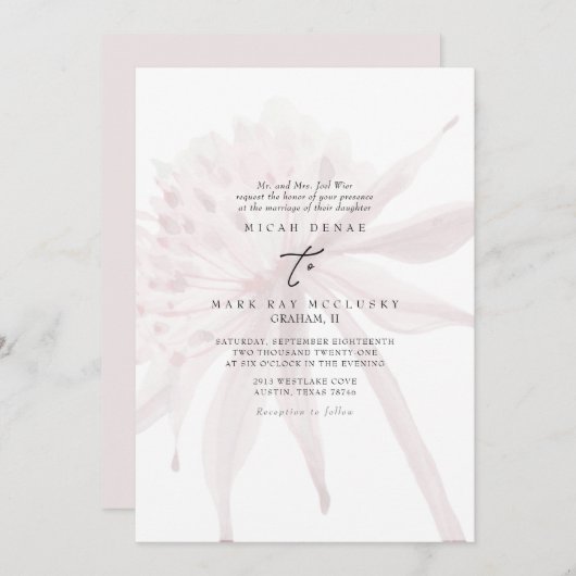 パステルピンクの優しいシャンパンフラワーウェディング 招待状 (正面/裏面)