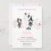 パステルピンクの女の子ハロウィーンの誕生日 招待状 (正面)