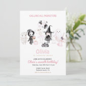 パステルピンクの女の子ハロウィーンの誕生日 招待状 (スタンド正面)