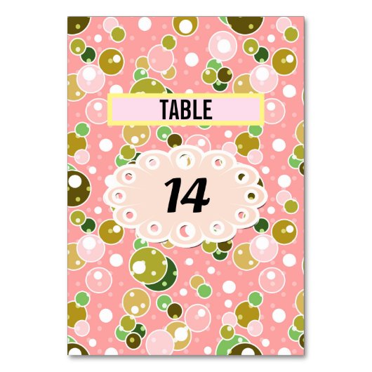 パステルピンクの子供たちおもしろいバブル誕生日かわいい テーブルナンバー (正面)